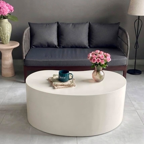 Bàn Sofa Trắng Travertine - đá xi măng