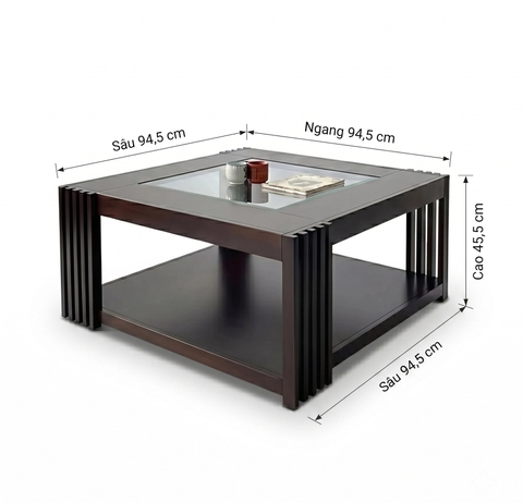 Bàn sofa vuông mặt kính Cherry Wood
