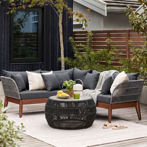 Sofa góc đan dây ngoài trời Polyeste Article Gray
