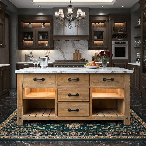 Khung tủ bếp/đảo bếp Pottery Barn Walnut 72 inch