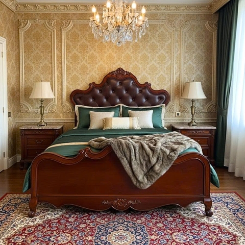 Giường Sofia da bò tân cổ điển