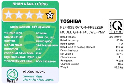 Tủ lạnh Toshiba Inverter 337 lít GR-RT435WE-PMV(06)-MG
