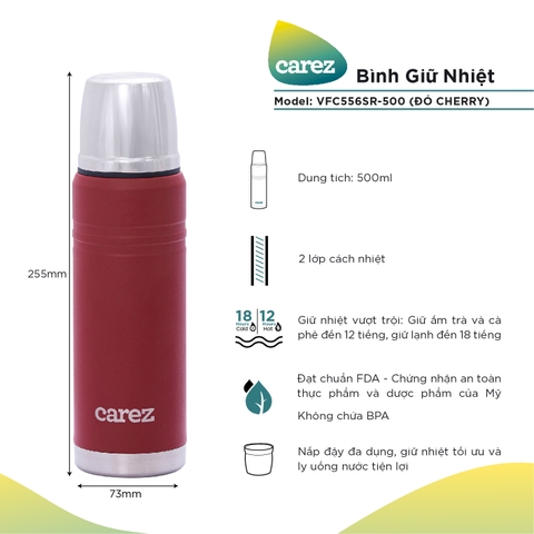 Bình giữ nhiệt Carez VFC556SR 500ml đỏ