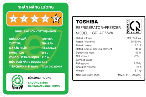 Tủ lạnh Toshiba Inverter 608 lít GR-AG66VA X