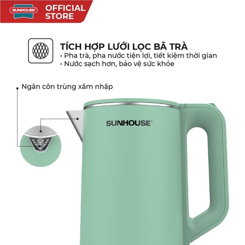Ấm siêu tốc Sunhouse inox 2 lớp SHD1350 1.7 lít