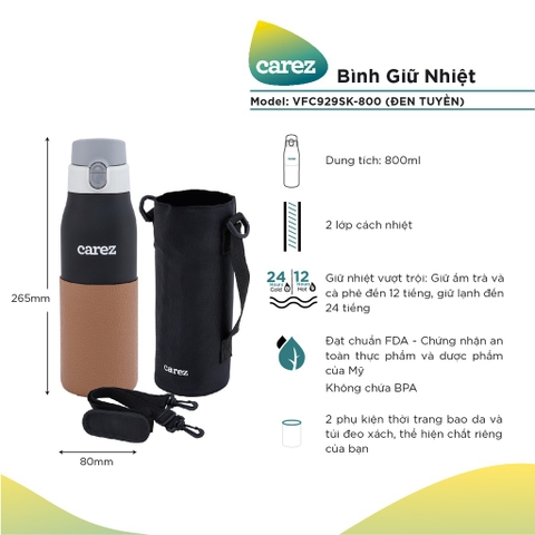 Bình giữ nhiệt Carez VFC929SK 800ml đen