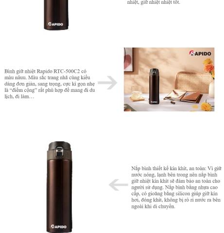 Bình giữ nhiệt Rapido 500ml RTC-500C2