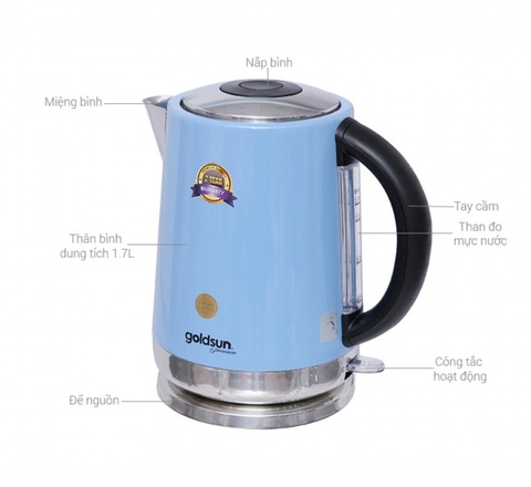 Ấm siêu tốc Goldsun inox 304 - Xanh blue