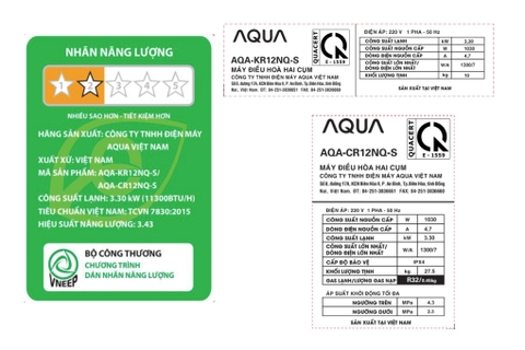 Máy lạnh Aqua 1.5 HP AQA-KCR12NQ-S