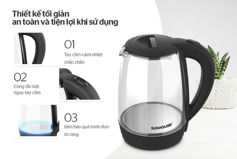 Ấm siêu tốc thủy tinh Sunhouse SHD1215 1.8 lít