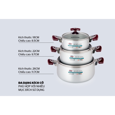 Bộ nồi ANOD 3 chiếc màu Bạc SH8833