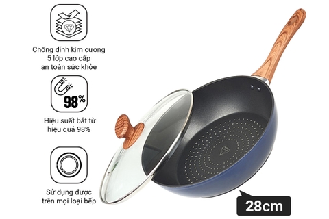 Chảo kim cương Nagakawa NAG2853 có nắp 28cm