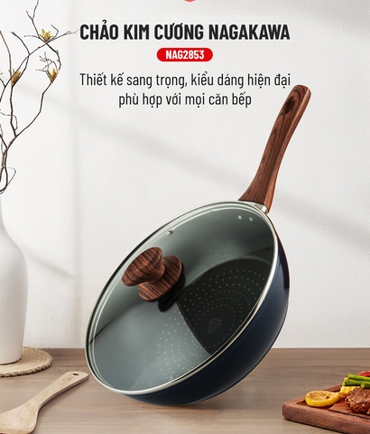 Chảo kim cương Nagakawa NAG2853 có nắp 28cm