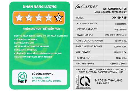 Máy lạnh hai chiều Inverter 1 HP Casper XH-09IF35