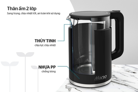 Ấm siêu tốc thuỷ tinh 1,7 lít Sunhouse Mama