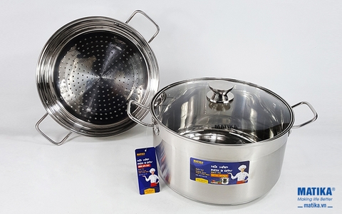 Nồi xửng hấp inox Matika 3 đáy đáy từ MTK-3065