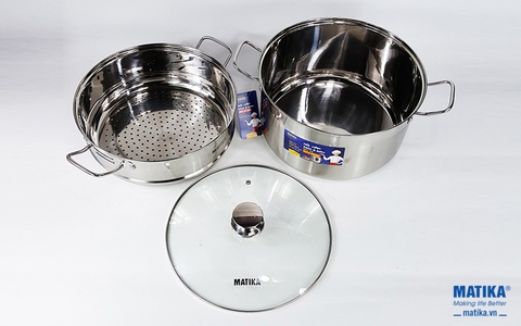 Nồi xửng hấp inox Matika 3 đáy đáy từ MTK-3065