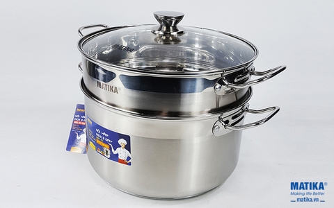 Nồi xửng hấp inox Matika 3 đáy đáy từ MTK-3065