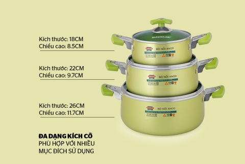 Bộ nồi ANOD Sunhouse màu xanh cốm SH8835