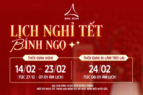SAL SUN THÔNG BÁO LỊCH NGHỈ TẾT BÍNH NGỌ 2026