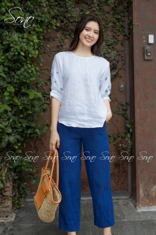 SONO - Áo linen tay lửng thêu hoa