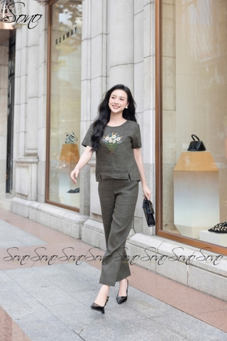 SONO - Bộ dài linen thêu bó hoa