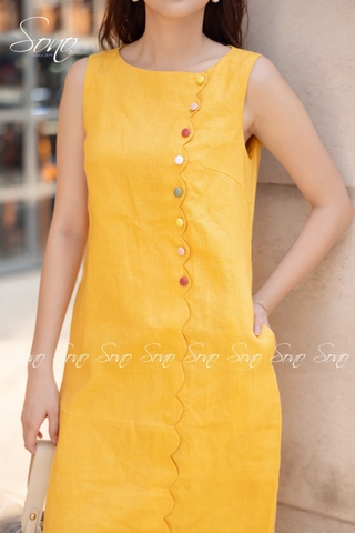 SONO - Đầm linen lượn sóng nút nhiều màu