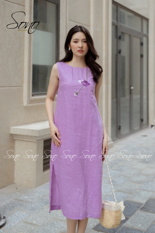 SONO - Đầm linen thêu hoa tam giác