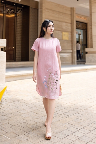 SONO - Đầm linen ren cổ thêu hoa