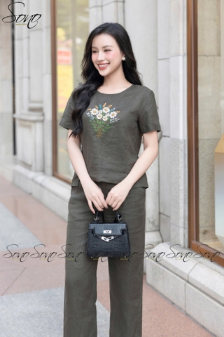 SONO - Bộ dài linen thêu bó hoa