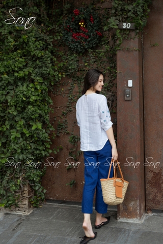 SONO - Áo linen tay lửng thêu hoa