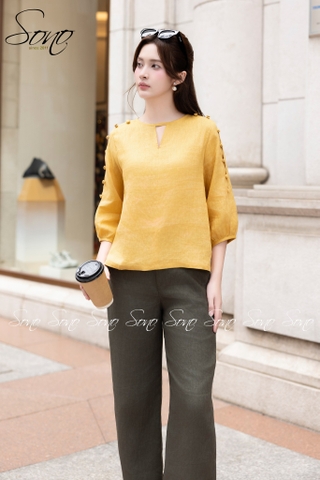 SONO - Áo linen xẻ tay nút bọc