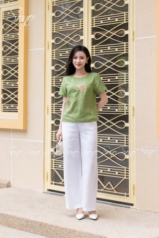 SONO - Áo linen thêu hoa sen