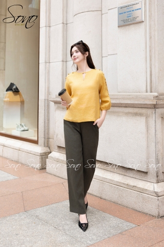 SONO - Áo linen xẻ tay nút bọc