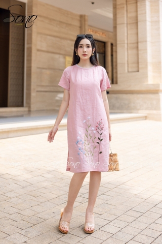 SONO - Đầm linen ren cổ thêu hoa