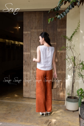 SONO - Áo linen sát nách đột chỉ bông sen