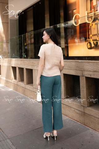 SONO - Áo linen thêu lá xanh se hạt hồng