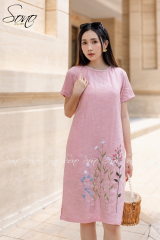 SONO - Đầm linen ren cổ thêu hoa