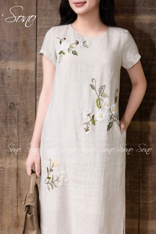 SONO - Đầm linen thêu hoa cúc