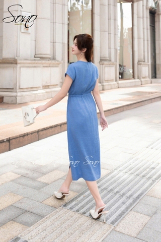 SONO - Đầm linen rút dây thêu nhiều hoa