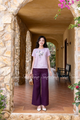 SONO - Áo linen thêu cành hoa đơn và bướm