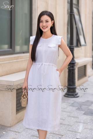 SONO - Đầm linen rút dây eo đột chỉ nổi