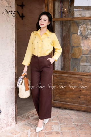 SONO - Áo sơ mi linen thêu hoa rơi