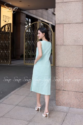 SONO - Đầm linen sát nách thêu nhánh hoa cam