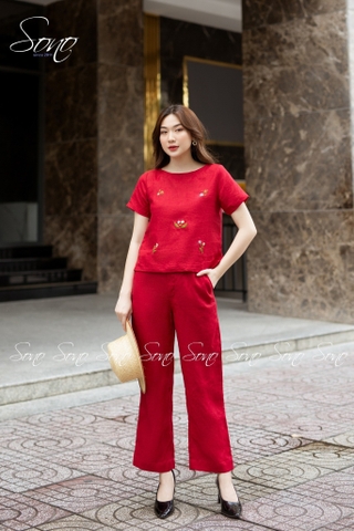 SONO - Bộ dài linen thêu hoa rơi