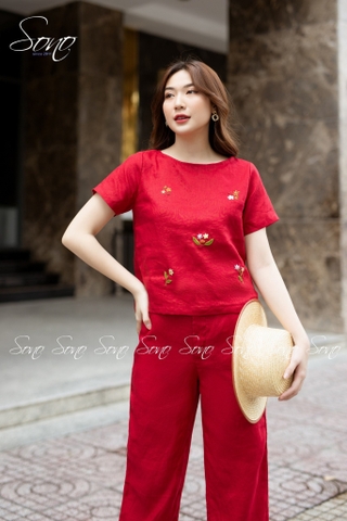 SONO - Bộ dài linen thêu hoa rơi