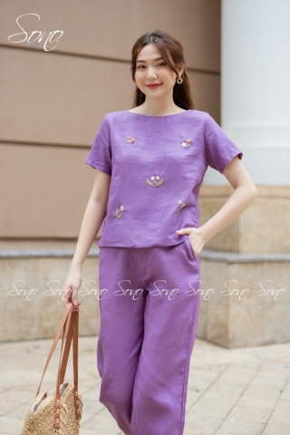 SONO - Bộ dài linen thêu hoa rơi