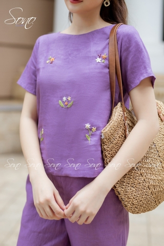 SONO - Bộ dài linen thêu hoa rơi