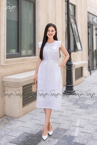 SONO - Đầm linen rút dây eo đột chỉ nổi