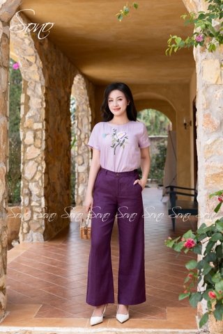 SONO - Áo linen thêu cành hoa đơn và bướm